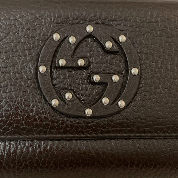 GUCCI Full Inclusion Brown Interlocking GG Studded Leather Long Wallet EUC - Picture 3 of 13